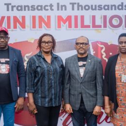 Wema Bank held 5for5 promo draws in Lagos State. Left to Right: Mr. Olukayode Adebayo, RCH Ikeja 1 Zone, Wema Bank Plc; Mrs. Susan Onwuka, Representative of FCCPC; Mr. Dotun Ifebogun, Divisional Head, Retail and SME Business, Wema Bank Plc; and Ini Ibok, Representative of National Lottery Regulatory Commission at the Wema Bank 5for5 Promo draws which took place in Lagos.