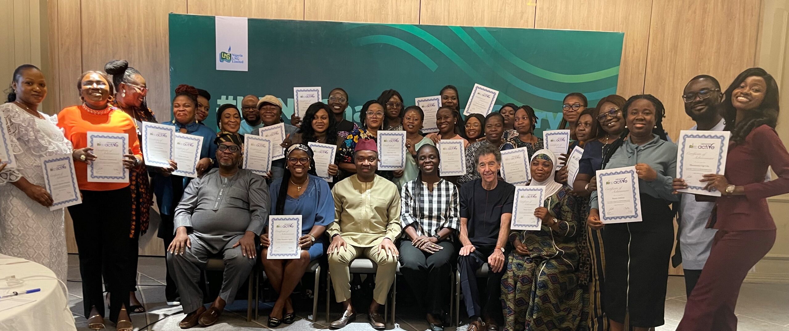 Participants of the #NLNGChangeYourStory Workshop – Gender Active with Andy Odeh (3rd from Left), NLNG’s GM, External Relations and Sustainable Development (centre) and facilitators from The Journalism Clinic at the close of the NLNG-sponsored workshop in Lagos…recently.